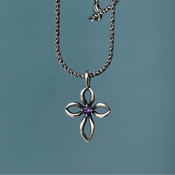 James Avery Remembrance Cross Amethyst Silver and Purple Pendant - Picture 4 of 9
